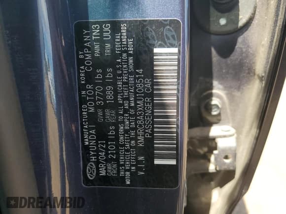 ✅ 2021 Hyundai Venue SEL • VIN: KMHRC8A3XMU108514 • Lot: 55967455. Listed on Copart with 51,049 mi. Free auction sales archive from the USA and detailed vehicle history report at DreamBid. Image 13.