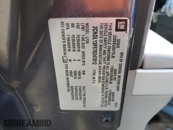 ✅ 2007 Chevrolet Equinox LS • VIN: 2CNDL13F676247812 • Лот: 48147135. Опубликован ранее на Copart с пробегом Не указан. Бесплатный доступ к архиву аукционных продаж из США и подробный отчёт об истории автомобиля на DreamBid. Изображение 16.