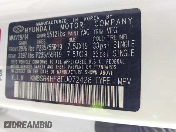 ✅ 2014 Hyundai Santa Fe GLS • VIN: KM8SR4HF8EU072428 • Лот: 43019650. Опубликован ранее на IAAI с пробегом 141 818 миль. Бесплатный доступ к архиву аукционных продаж из США и подробный отчёт об истории автомобиля на DreamBid. Изображение 9.