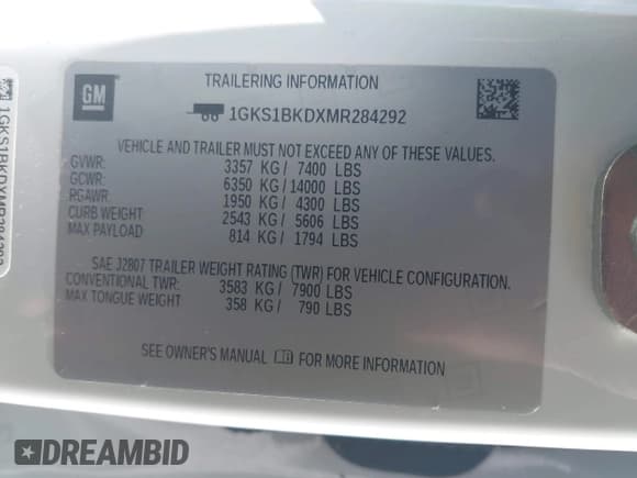 ✅ 2021 GMC Yukon SLT • VIN: 1GKS1BKDXMR284292 • Lot: 42293662. Listed on IAAI with 118,142 mi. Free auction sales archive from the USA and detailed vehicle history report at DreamBid. Image 9.