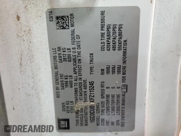 ✅ 2015 Chevrolet Silverado 2500HD Work Truck • VIN: 1GC0CUEGXFZ115245 • Lot: 64478175. Wystawiony na Copart z przebiegiem 253 326 mil. Bezpłatny archiwum sprzedaży aukcyjnych z USA i szczegółowy raport historii pojazdu na DreamBid. Zdjęcie 12.