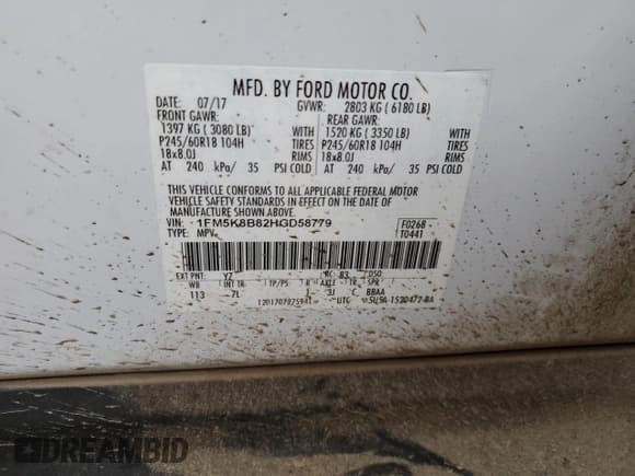✅ 2017 Ford Explorer • VIN: 1FM5K8B82HGD58779 • Lot: 49643485. Wystawiony na Copart z przebiegiem 121 400 mil. Bezpłatny archiwum sprzedaży aukcyjnych z USA i szczegółowy raport historii pojazdu na DreamBid. Zdjęcie 14.