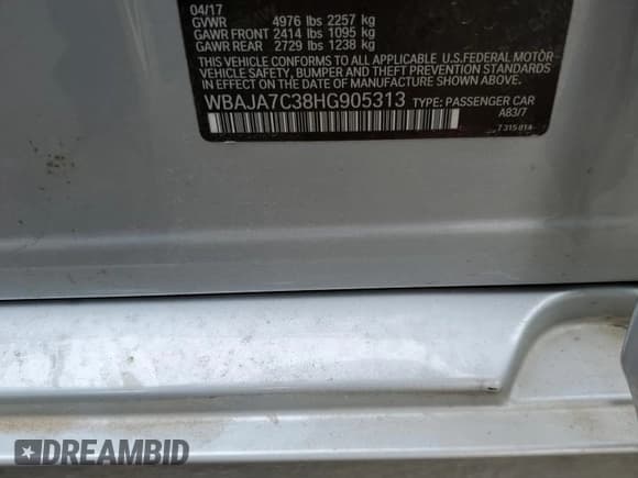 ✅ 2017 BMW 5 Series 530i xDrive • VIN: WBAJA7C38HG905313 • Lot: 93357965. Listed on Copart with 102,898 mi. Free auction sales archive from the USA and detailed vehicle history report at DreamBid. Image 12.