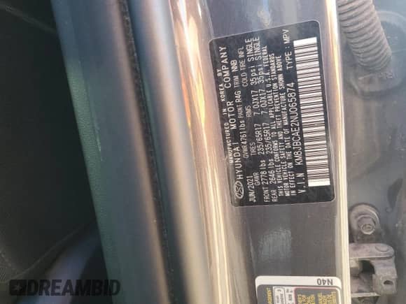 2022 Hyundai Tucson SEL с VIN KM8JBCAE2NU065874, выставлен на аукционе Copart как лот 56485635 с пробегом 38 077 миль миль и Списание • Salvage title. История ставок и продаж доступна на DreamBid. Изображение 13.