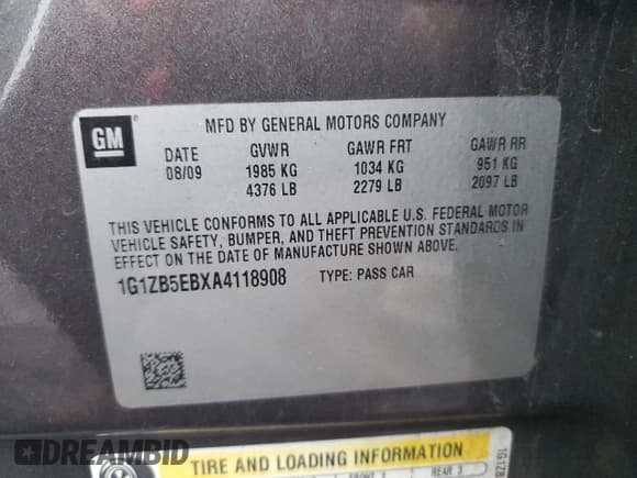 ✅ 2010 Chevrolet Malibu 1LS • VIN: 1G1ZB5EBXA4118908 • Lot: 83301954. Listed on Copart with 94,963 mi. Free auction sales archive from the USA and detailed vehicle history report at DreamBid. Image 14.