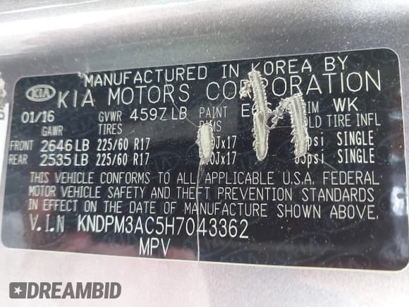 ✅ 2017 Kia Sportage LX • VIN: KNDPM3AC5H7043362 • Лот: 43311208. Опубликован ранее на IAAI с пробегом 128 014 миль. Бесплатный доступ к архиву аукционных продаж из США и подробный отчёт об истории автомобиля на DreamBid. Изображение 9.