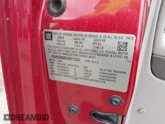 ✅ 2010 Chevrolet HHR 1LT • VIN: 3GNBABDB3AS617326 • Lot: 42124522. Listed on IAAI with 145,072 mi. Free auction sales archive from the USA and detailed vehicle history report at DreamBid. Image 9.