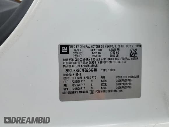 ✅ 2015 Chevrolet Silverado 1500 LT • VIN: 3GCUKREC7FG204740 • Lot: 86334975. Listed on Copart with 48,473 mi. Free auction sales archive from the USA and detailed vehicle history report at DreamBid. Image 12.