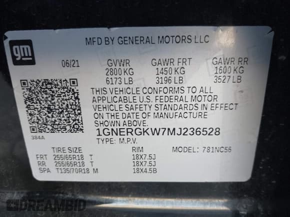 ✅ 2021 Chevrolet Traverse LT Cloth • VIN: 1GNERGKW7MJ236528 • Lot: 43406533. Wystawiony na IAAI z przebiegiem 59 484 mil. Bezpłatny archiwum sprzedaży aukcyjnych z USA i szczegółowy raport historii pojazdu na DreamBid. Zdjęcie 9.