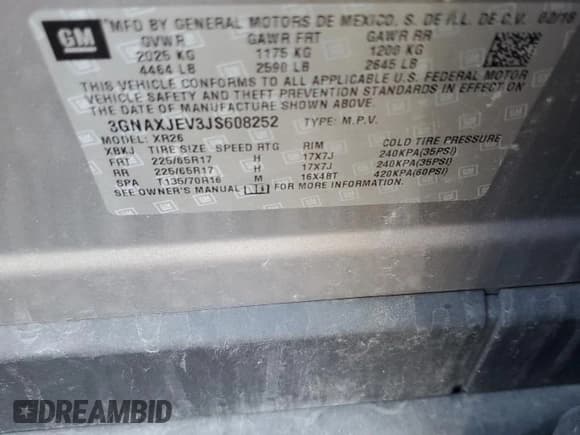 ✅ 2018 Chevrolet Equinox LT • VIN: 3GNAXJEV3JS608252 • Лот: 91496915. Опубликован ранее на Copart с пробегом 85 245 миль. Бесплатный доступ к архиву аукционных продаж из США и подробный отчёт об истории автомобиля на DreamBid. Изображение 13.