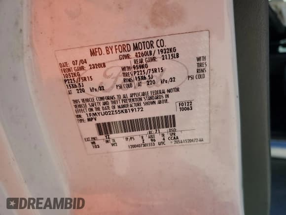 ✅ 2005 Ford Escape XLS Value • VIN: 1FMYU02Z55KB19172 • Лот: 90913035. Опубликован ранее на Copart с пробегом 171 325 миль. Бесплатный доступ к архиву аукционных продаж из США и подробный отчёт об истории автомобиля на DreamBid. Изображение 13.