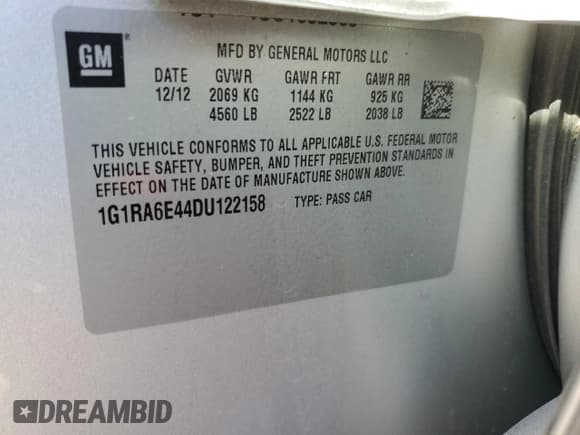 ✅ 2013 Chevrolet Volt • VIN: 1G1RA6E44DU122158 • Lot: 75173114. Wystawiony na Copart z przebiegiem Nie podano. Bezpłatny archiwum sprzedaży aukcyjnych z USA i szczegółowy raport historii pojazdu na DreamBid. Zdjęcie 12.