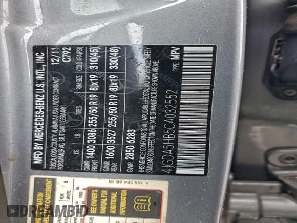 ✅ 2012 Mercedes-Benz M 350 • VIN: 4JGDA5HB5CA032552 • Лот: 91619695. Опубликован ранее на Copart с пробегом 183 072 миль. Бесплатный доступ к архиву аукционных продаж из США и подробный отчёт об истории автомобиля на DreamBid. Изображение 12.