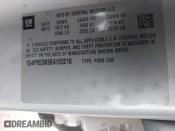 ✅ 2014 Buick Verano Convenience Group • VIN: 1G4PR5SK9E4103218 • Lot: 42911108. Wystawiony na IAAI z przebiegiem 141 658 mil. Bezpłatny archiwum sprzedaży aukcyjnych z USA i szczegółowy raport historii pojazdu na DreamBid. Zdjęcie 9.