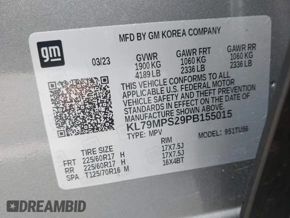 ✅ 2023 Chevrolet TrailBlazer LT • VIN: KL79MPS29PB155015 • Lot: 43419904. Listed on IAAI with 25,536 mi. Free auction sales archive from the USA and detailed vehicle history report at DreamBid. Image 9.