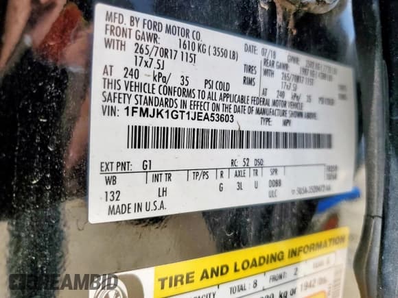 ✅ 2018 Ford Expedition Max XL • VIN: 1FMJK1GT1JEA53603 • Lot: 60267475. Wystawiony na Copart z przebiegiem 54 226 mil. Bezpłatny archiwum sprzedaży aukcyjnych z USA i szczegółowy raport historii pojazdu na DreamBid. Zdjęcie 13.