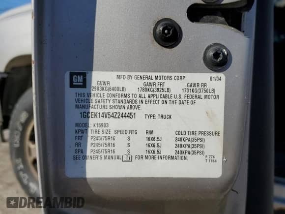 2004 Chevrolet Silverado 1500 Work Truck z VIN 1GCEK14V54Z244451, wystawiony jako Copart lot #75678194 z przebiegiem 81 721 mil mil oraz Szkoda całkowita • Salvage title. Historia ofert i sprzedaży dostępna na DreamBid. Obrazek 12.