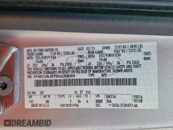 ✅ 2013 Ford Escape Titanium • VIN: 1FMCU9J97DUC68069 • Lot: 94472505. Wystawiony na Copart z przebiegiem 149 936 mil. Bezpłatny archiwum sprzedaży aukcyjnych z USA i szczegółowy raport historii pojazdu na DreamBid. Zdjęcie 13.