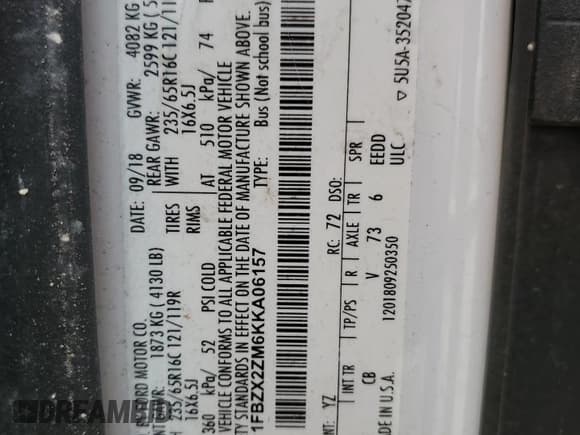 ✅ 2019 Ford Transit Passenger XL • VIN: 1FBZX2ZM6KKA06157 • Lot: 56870005. Wystawiony na Copart z przebiegiem Nie podano. Bezpłatny archiwum sprzedaży aukcyjnych z USA i szczegółowy raport historii pojazdu na DreamBid. Zdjęcie 14.