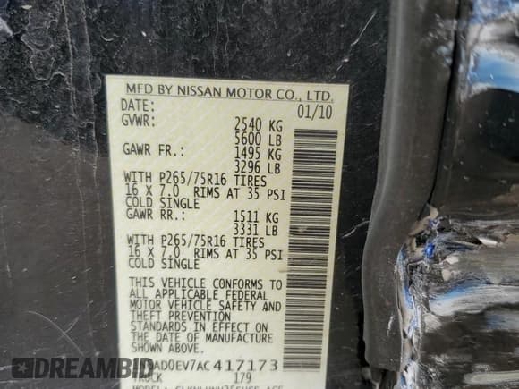 ✅ 2010 Nissan Frontier Pro-4X • VIN: 1N6AD0EV7AC417173 • Lot: 65851905. Listed on Copart with 184,667 mi. Free auction sales archive from the USA and detailed vehicle history report at DreamBid. Image 12.