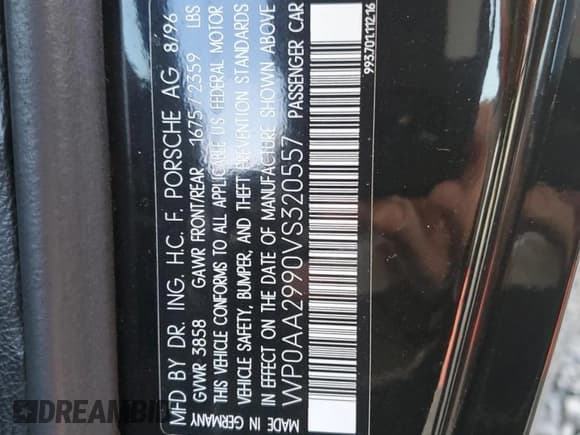 ✅ 1997 Porsche 911 • VIN: WP0AA2990VS320557 • Lot: 49679545. Listed on Copart with 21,380 mi. Free auction sales archive from the USA and detailed vehicle history report at DreamBid. Image 12.