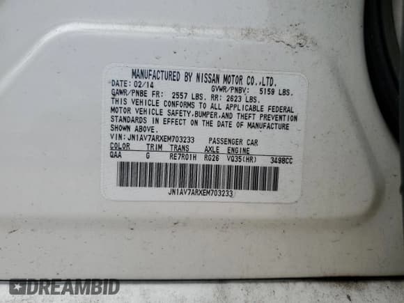 ✅ 2014 Infiniti Q50 Hybrid Premium • VIN: JN1AV7ARXEM703233 • Lot: 61407685. Listed on Copart with 114,732 mi. Free auction sales archive from the USA and detailed vehicle history report at DreamBid. Image 12.