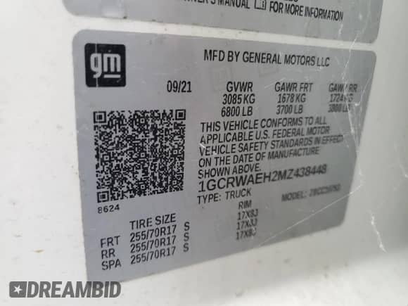 ✅ 2021 Chevrolet Silverado 1500 Work Truck • VIN: 1GCRWAEH2MZ438448 • Lot: 90486685. Listed on Copart with 97,338 mi. Free auction sales archive from the USA and detailed vehicle history report at DreamBid. Image 12.