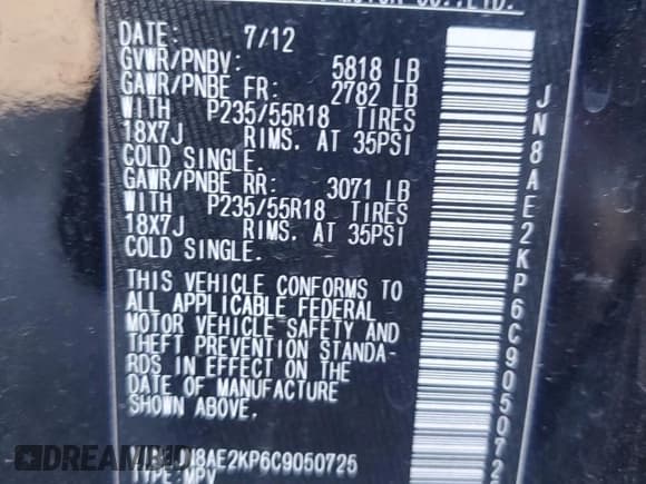 ✅ 2012 Nissan Quest SL • VIN: JN8AE2KP6C9050725 • Lot: 80568595. Listed on Copart with 167,491 mi. Free auction sales archive from the USA and detailed vehicle history report at DreamBid. Image 13.