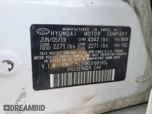 2019 Hyundai Ioniq Limited с VIN KMHC75LD9KU168165, выставлен на аукционе Copart как лот 77746664 с пробегом 51 297 миль миль и Списание • Salvage title. История ставок и продаж доступна на DreamBid. Изображение 12.