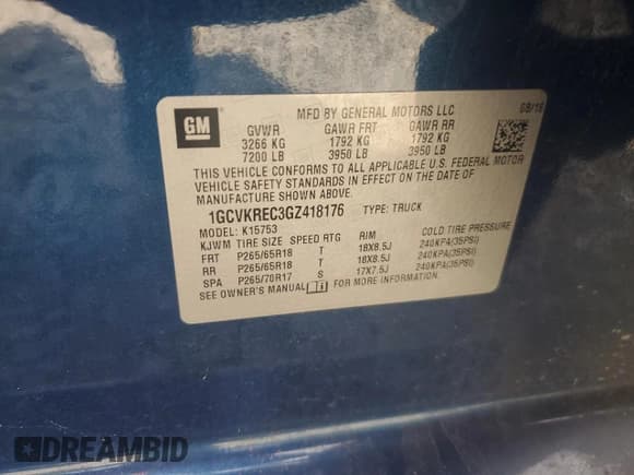 ✅ 2016 Chevrolet Silverado 1500 LT • VIN: 1GCVKREC3GZ418176 • Лот: 68164644. Опубликован ранее на Copart с пробегом Не указан. Бесплатный доступ к архиву аукционных продаж из США и подробный отчёт об истории автомобиля на DreamBid. Изображение 12.