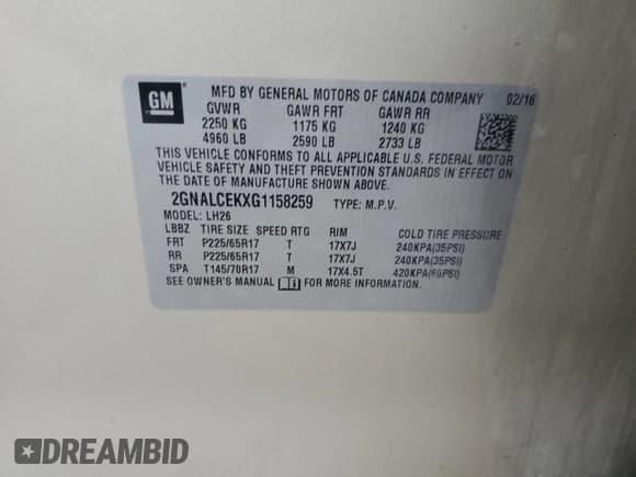 ✅ 2016 Chevrolet Equinox LT • VIN: 2GNALCEKXG1158259 • Лот: 64216845. Опубликован ранее на Copart с пробегом 144 114 миль. Бесплатный доступ к архиву аукционных продаж из США и подробный отчёт об истории автомобиля на DreamBid. Изображение 13.