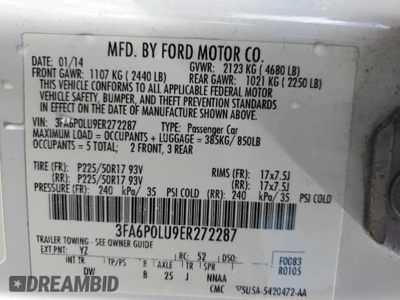 ✅ 2014 Ford Fusion SE Hybrid • VIN: 3FA6P0LU9ER272287 • Лот: 83995505. Опубликован ранее на Copart с пробегом Не указан. Бесплатный доступ к архиву аукционных продаж из США и подробный отчёт об истории автомобиля на DreamBid. Изображение 13.