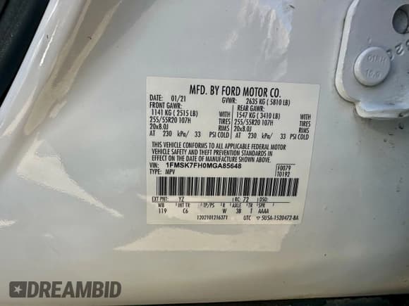 ✅ 2021 Ford Explorer Limited • VIN: 1FMSK7FH0MGA85648 • Лот: 95577965. Опубликован ранее на Copart с пробегом 119 546 миль. Бесплатный доступ к архиву аукционных продаж из США и подробный отчёт об истории автомобиля на DreamBid. Изображение 10.