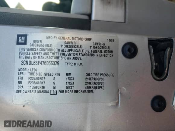 2007 Chevrolet Equinox LT с VIN 2CNDL63F476066379, выставлен на аукционе Copart как лот 74721884 с пробегом 155 370 миль миль и Списание • Salvage title. История ставок и продаж доступна на DreamBid. Изображение 16.