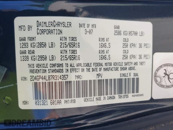 ✅ 2007 Dodge Grand Caravan SXT • VIN: 2D4GP44L87R314357 • Лот: 43360454. Опубликован ранее на IAAI с пробегом 87 557 миль. Бесплатный доступ к архиву аукционных продаж из США и подробный отчёт об истории автомобиля на DreamBid. Изображение 9.