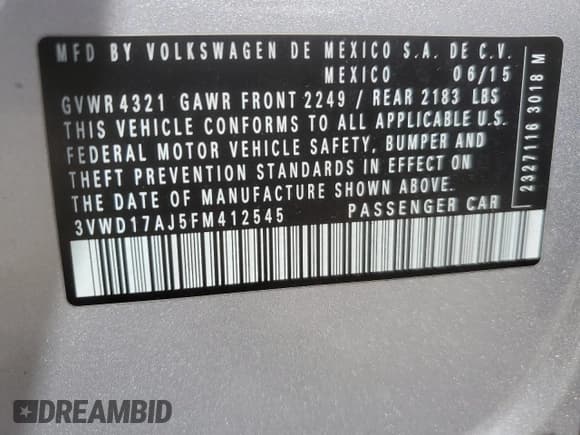 ✅ 2015 Volkswagen Jetta SE • VIN: 3VWD17AJ5FM412545 • Lot: 60594375. Listed on Copart with 180,324 mi. Free auction sales archive from the USA and detailed vehicle history report at DreamBid. Image 12.