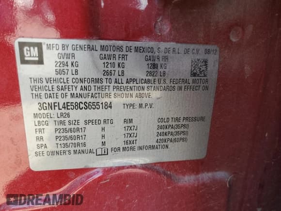 ✅ 2012 Chevrolet Captiva Sport LTZ • VIN: 3GNFL4E58CS655184 • Lot: 70259394. Wystawiony na Copart z przebiegiem 107 819 mil. Bezpłatny archiwum sprzedaży aukcyjnych z USA i szczegółowy raport historii pojazdu na DreamBid. Zdjęcie 15.