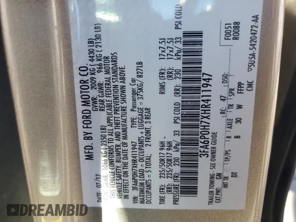 ✅ 2017 Ford Fusion SE • VIN: 3FA6P0H7XHR411947 • Lot: 90981175. Wystawiony na Copart z przebiegiem 115 641 mil. Bezpłatny archiwum sprzedaży aukcyjnych z USA i szczegółowy raport historii pojazdu na DreamBid. Zdjęcie 13.