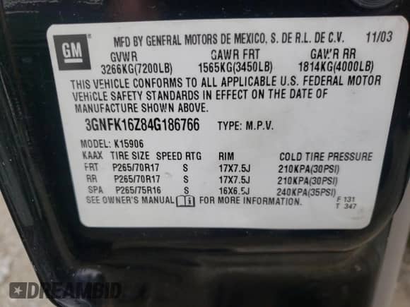 2004 Chevrolet Suburban Z71 с VIN 3GNFK16Z84G186766, выставлен на аукционе Copart как лот 69936771 с пробегом Не указан миль и Списание • Salvage title. История ставок и продаж доступна на DreamBid. Изображение 10.