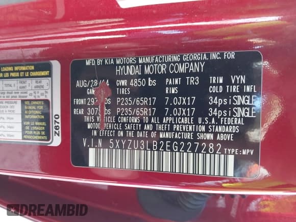 ✅ 2014 Hyundai Santa Fe • VIN: 5XYZU3LB2EG227282 • Лот: 43519069. Опубликован ранее на IAAI с пробегом 192 644 миль. Бесплатный доступ к архиву аукционных продаж из США и подробный отчёт об истории автомобиля на DreamBid. Изображение 9.