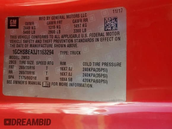 ✅ 2018 Chevrolet Colorado 2WD Work Truck • VIN: 1GCHSBEA3J1163294 • Lot: 91663215. Listed on Copart with 125,193 mi. Free auction sales archive from the USA and detailed vehicle history report at DreamBid. Image 12.