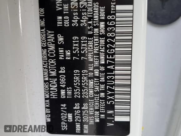 ✅ 2014 Hyundai Santa Fe • VIN: 5XYZU3LA7EG228368 • Лот: 91273625. Опубликован ранее на Copart с пробегом 82 499 миль. Бесплатный доступ к архиву аукционных продаж из США и подробный отчёт об истории автомобиля на DreamBid. Изображение 14.