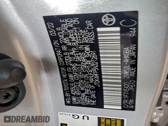 ✅ 2022 Toyota Prius LE • VIN: JTDKAMFP5N3212691 • Лот: 94764725. Опубликован ранее на Copart с пробегом 84 355 миль. Бесплатный доступ к архиву аукционных продаж из США и подробный отчёт об истории автомобиля на DreamBid. Изображение 12.