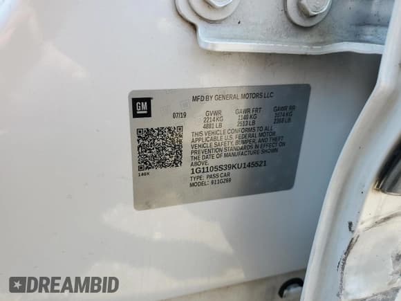 ✅ 2019 Chevrolet Impala Premier • VIN: 1G1105S39KU145521 • Лот: 64598214. Опубликован ранее на Copart с пробегом 91 633 миль. Бесплатный доступ к архиву аукционных продаж из США и подробный отчёт об истории автомобиля на DreamBid. Изображение 13.