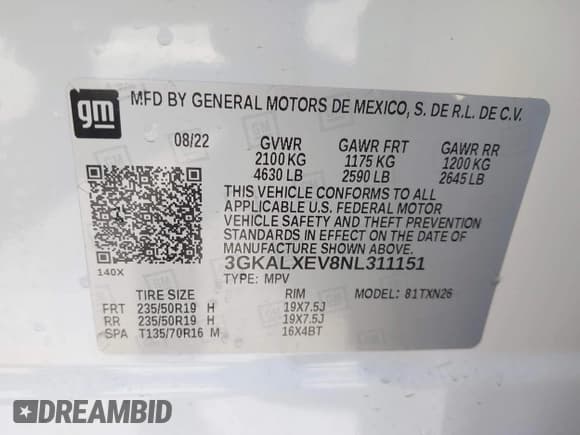 ✅ 2022 GMC Terrain Denali • VIN: 3GKALXEV8NL311151 • Lot: 42321710. Listed on IAAI with 54,321 mi. Free auction sales archive from the USA and detailed vehicle history report at DreamBid. Image 9.