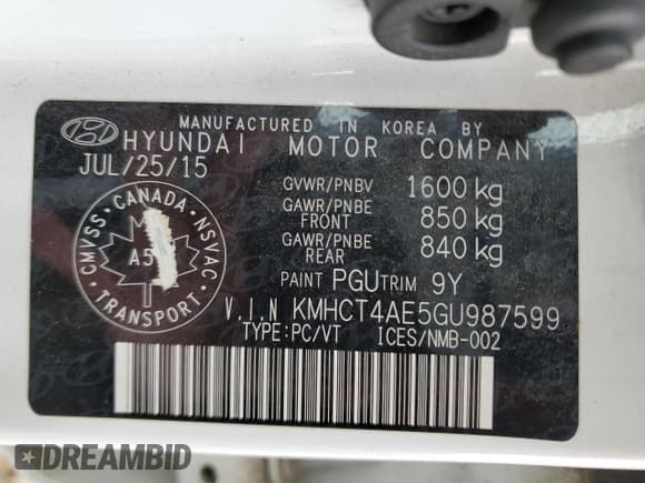 ✅ 2016 Hyundai Accent SE • VIN: KMHCT4AE5GU987599 • Лот: 75606034. Опубликован ранее на Copart с пробегом 109 751 миль. Бесплатный доступ к архиву аукционных продаж из США и подробный отчёт об истории автомобиля на DreamBid. Изображение 12.