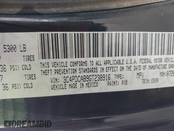 ✅ 2016 Dodge Journey SE • VIN: 3C4PDCAB9GT238916 • Lot: 42823396. Wystawiony na IAAI z przebiegiem 122 607 mil. Bezpłatny archiwum sprzedaży aukcyjnych z USA i szczegółowy raport historii pojazdu na DreamBid. Zdjęcie 9.