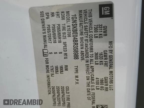 ✅ 2011 Chevrolet Tahoe LT • VIN: 1GNSKBE04BR358988 • Lot: 71501665. Listed on Copart with 178,634 mi. Free auction sales archive from the USA and detailed vehicle history report at DreamBid. Image 14.