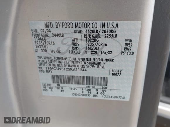 ✅ 2005 Ford Escape XLT • VIN: 1FMCU93125KA11244 • Lot: 43740466. Listed on IAAI with 199,172 mi. Free auction sales archive from the USA and detailed vehicle history report at DreamBid. Image 9.