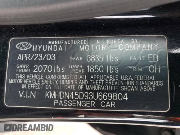 2003 Hyundai Elantra GLS с VIN KMHDN45D93U669804, выставлен на аукционе Copart как лот 79068184 с пробегом 66 490 миль миль и Списание • Salvage title. История ставок и продаж доступна на DreamBid. Изображение 14.